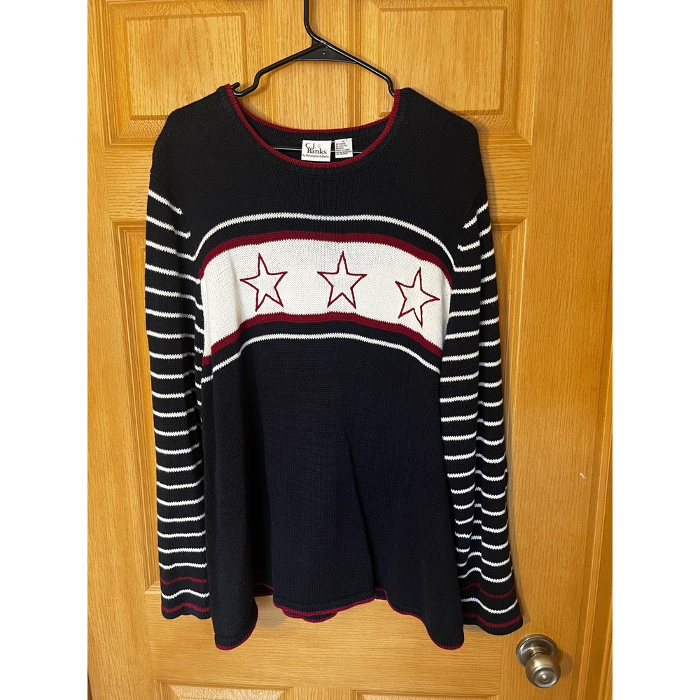 C.J. Banks Vintage Y2K American Prep Knit Star Sweater Red White 1X Coastal